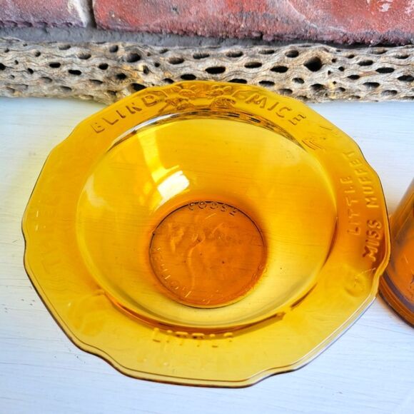 Vintage Amber Glass Nursery Rhyme Mug & Bowl Set - Picture 4 of 14